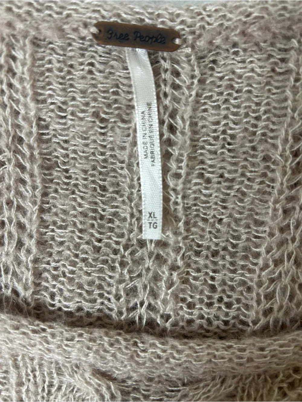 Free People Taupe Cable Knit Scoop Neck Sweater